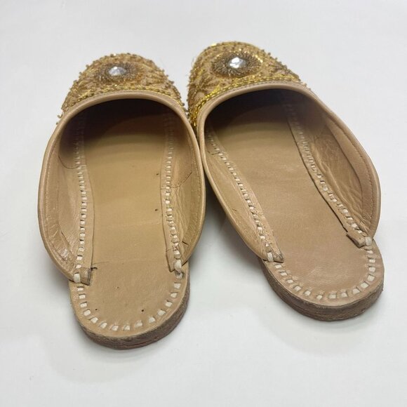 Sequined Embroidered Leather Flat Shoes Boho Flats Hand Made in India US Size 37 - Picture 4 of 10
